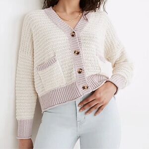 Madewell cardigan purple white big bottons large